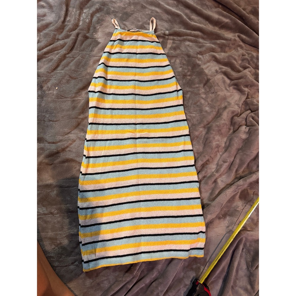 Zara Striped Knit Halter Mini Dress Yellow Blue Pink Black Size Medium